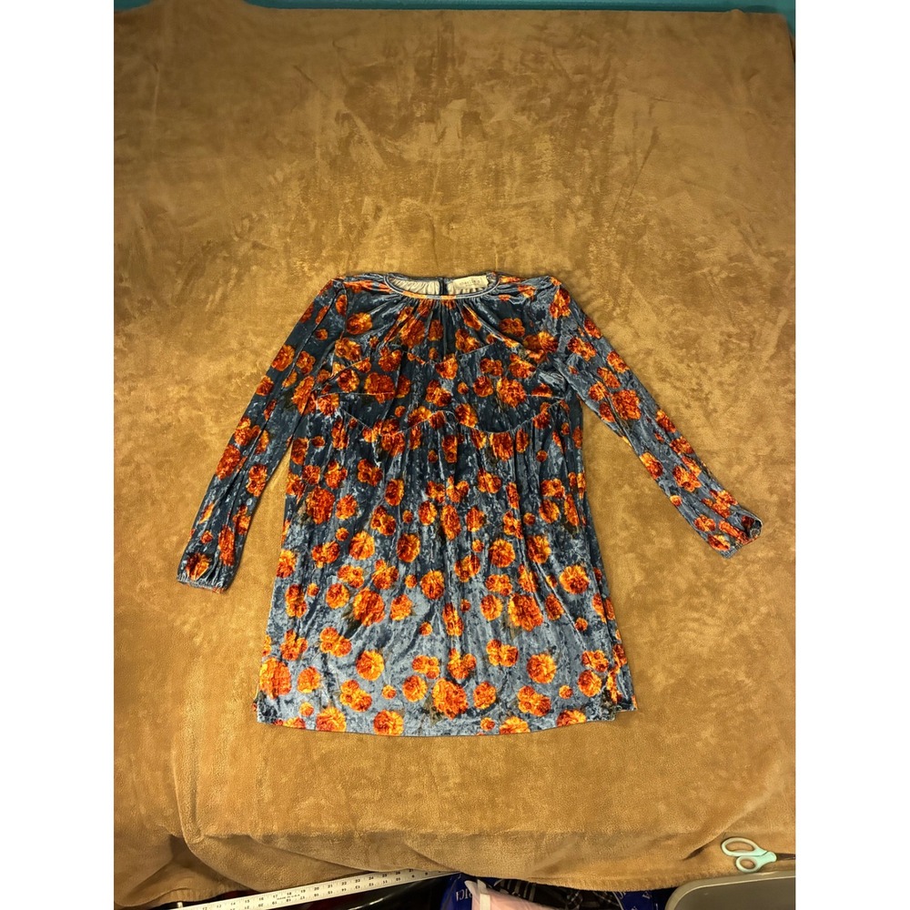 Charlie O. by Kinnucan's Blue Orange Floral Velvet Long Sleeve Mini Dress XL